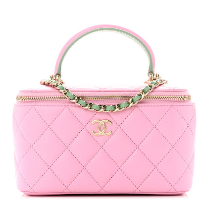 Chanel Lambskin Quilted Small Top Handle Vanity Case With Chain Lilac Light Green 1 of 12