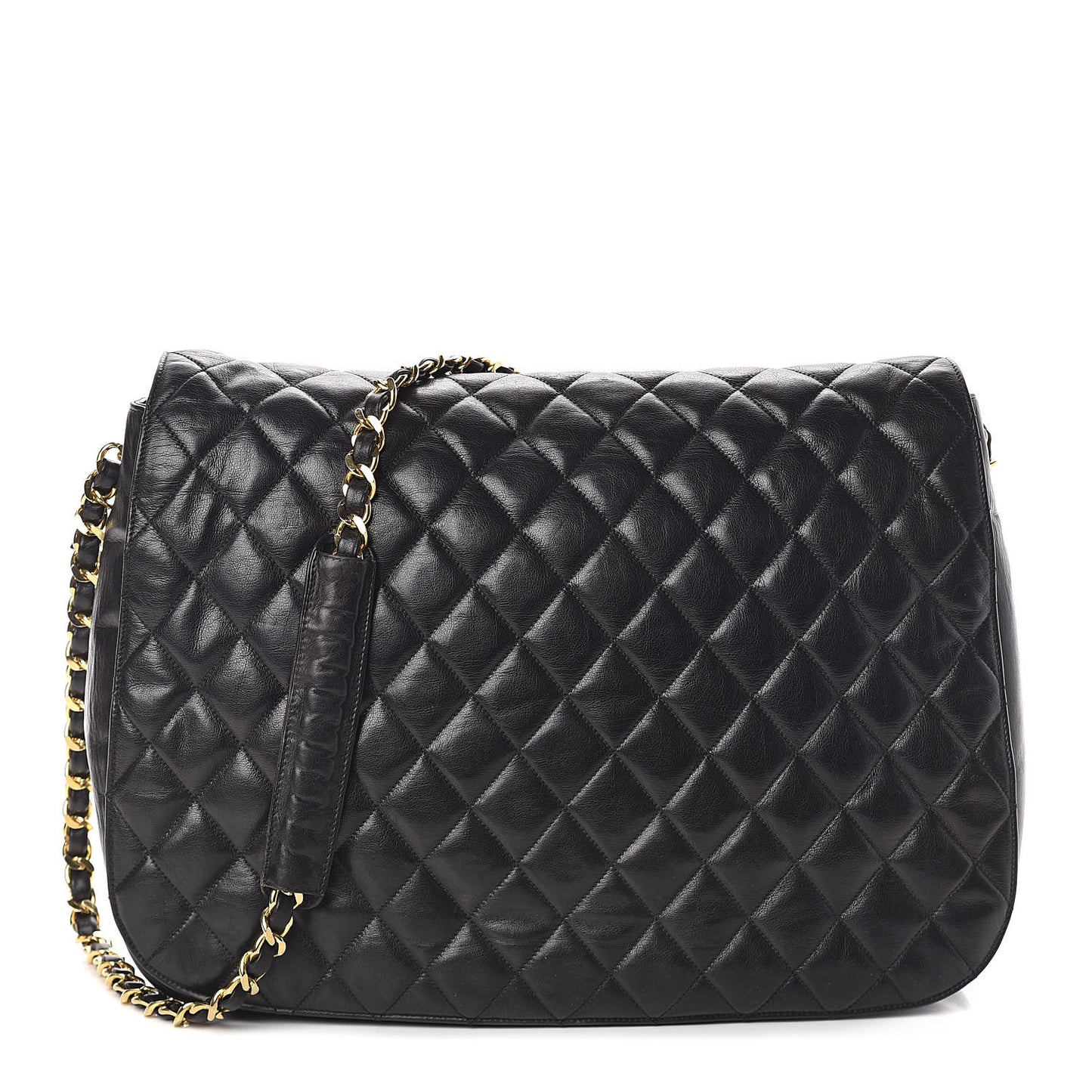 Lambskin Quilted Large Shoulder Flap Bag Black