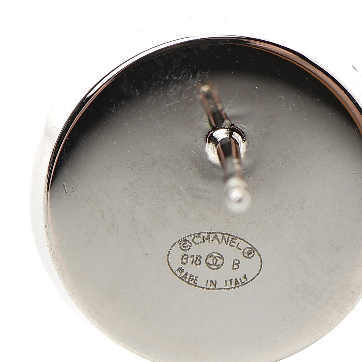 Pearl Baguette CC Round Earrings Silver
