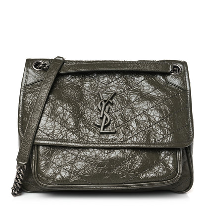 Saint Laurent Crinkled Calfskin Matelasse Monogram Medium Niki Chain Satchel Military Olive 1 of 9