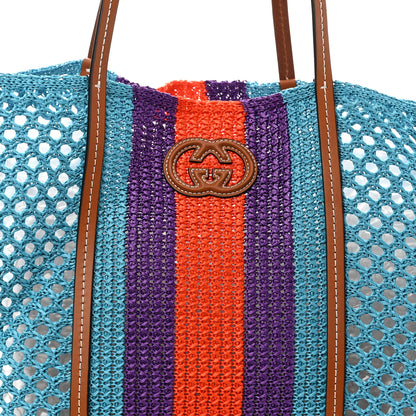 Gucci Raffia Web Woven Interlocking G Tote Blue Multicolor 8 of 10