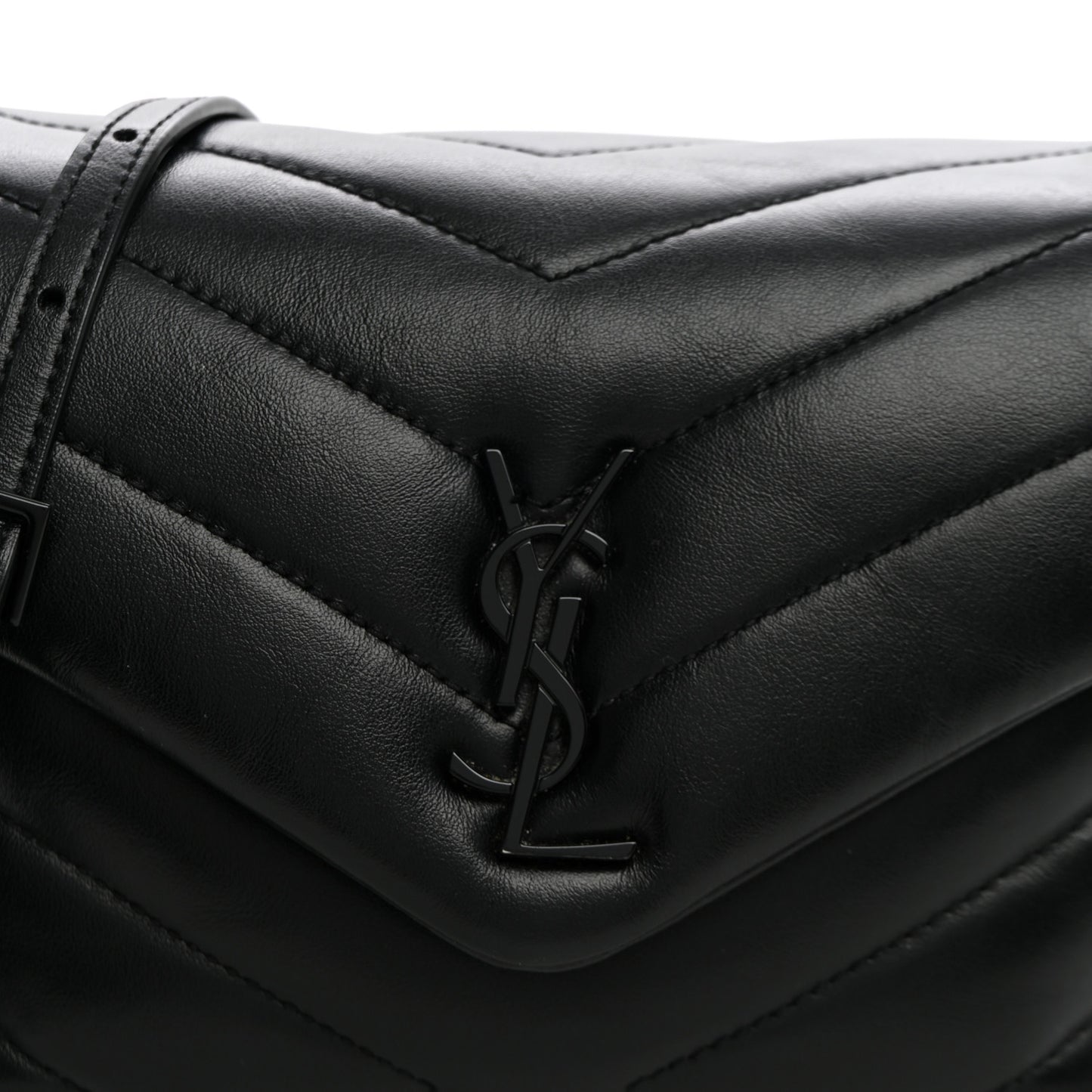 Calfskin Y Quilted Monogram Monochrome Toy Loulou Crossbody Bag Black