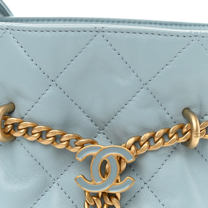Chanel Lambskin Enamel Quilted Pending CC Mini Bucket Bag Light Blue 8 of 11
