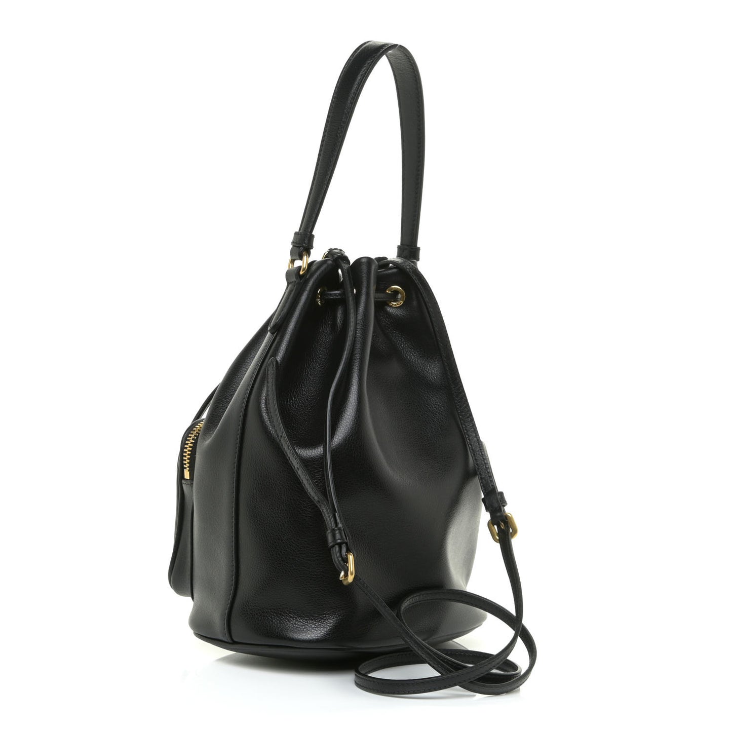 Glace Calfskin Embossed Secchiello Bucket Bag Black