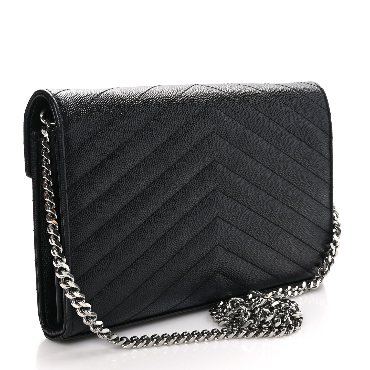 Grain De Poudre Matelasse Chevron Monogram Chain Wallet Black