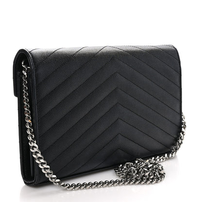 Saint Laurent Grain De Poudre Matelasse Chevron Monogram Chain Wallet Black 3 of 10