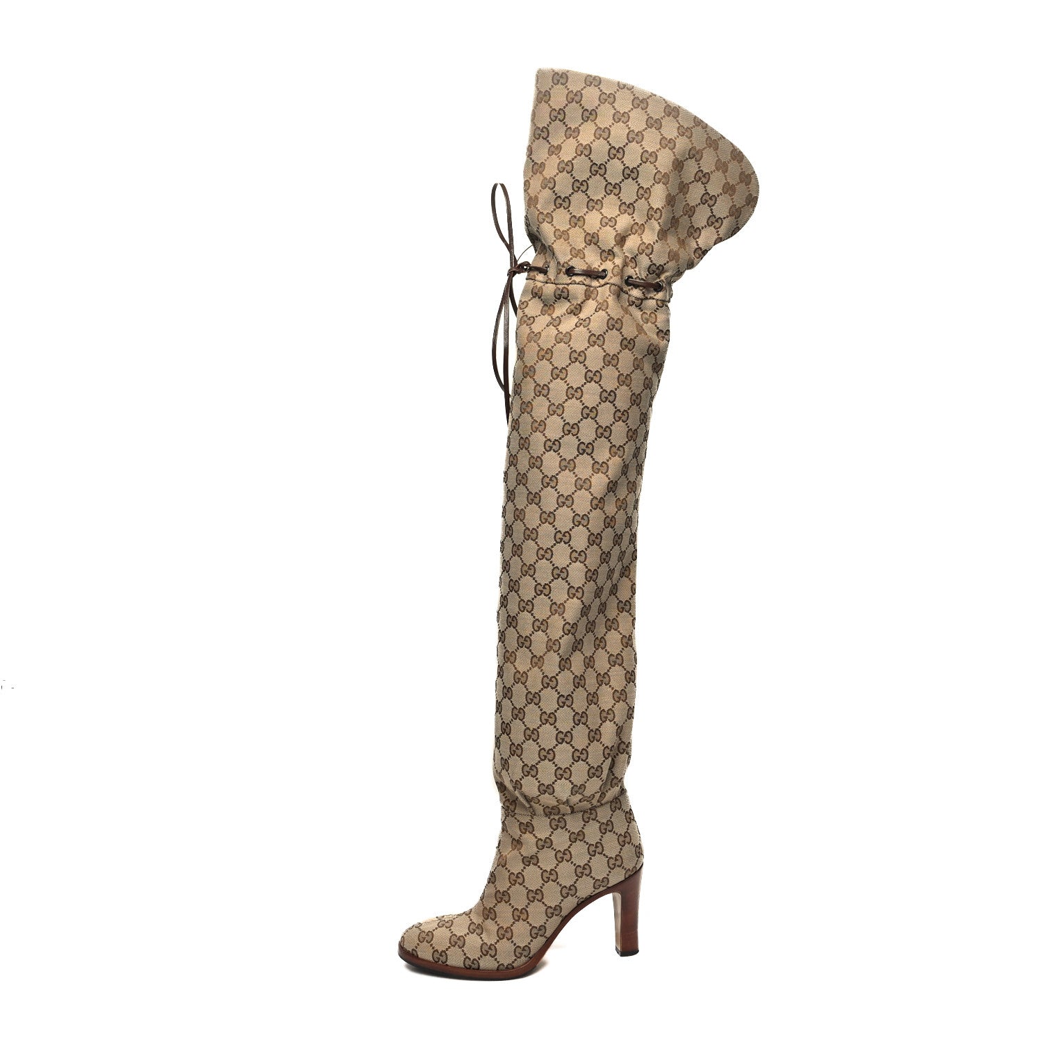 Gucci Monogram Over the Knee Boots 37 Beige Ebony 1 of 6