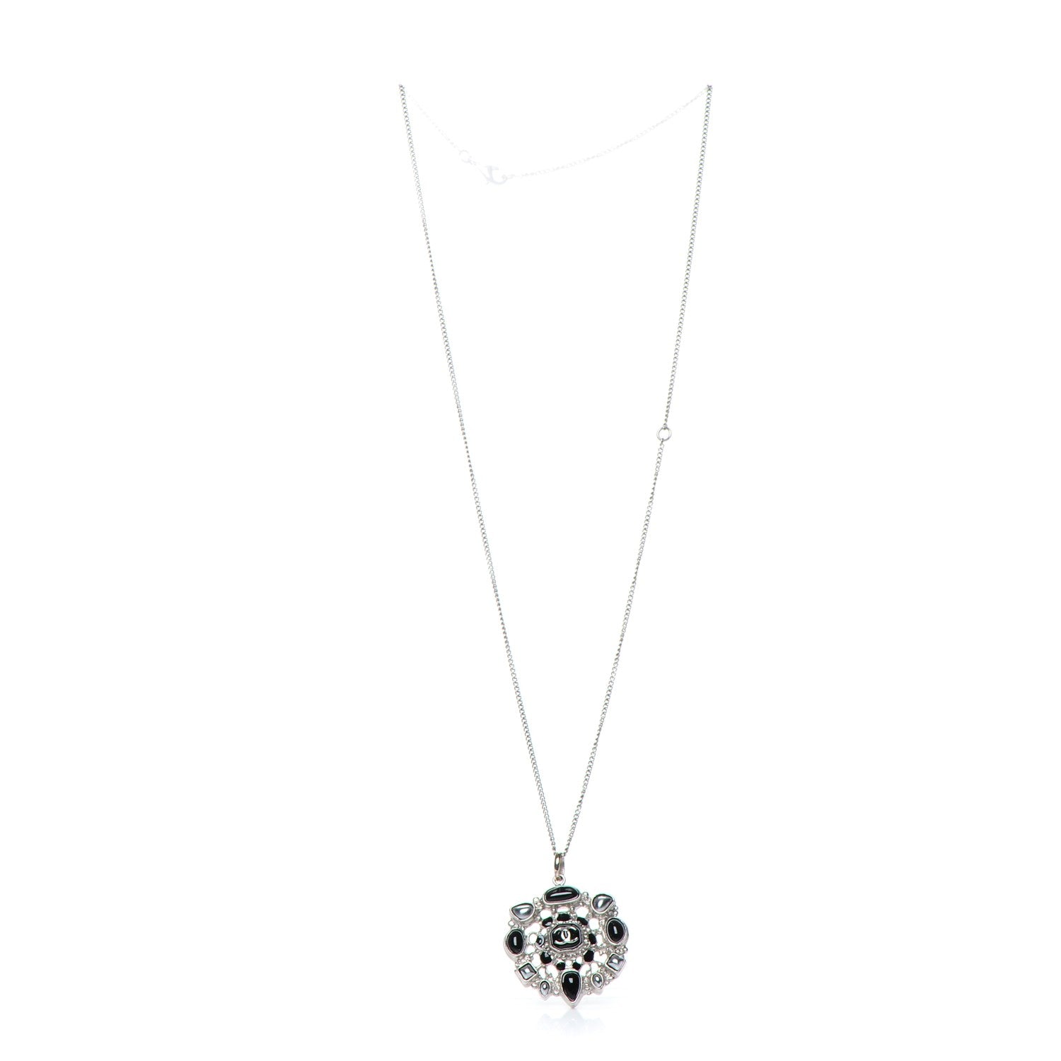 Chanel Enamel Gripoix CC Necklace Black Silver 4 of 5
