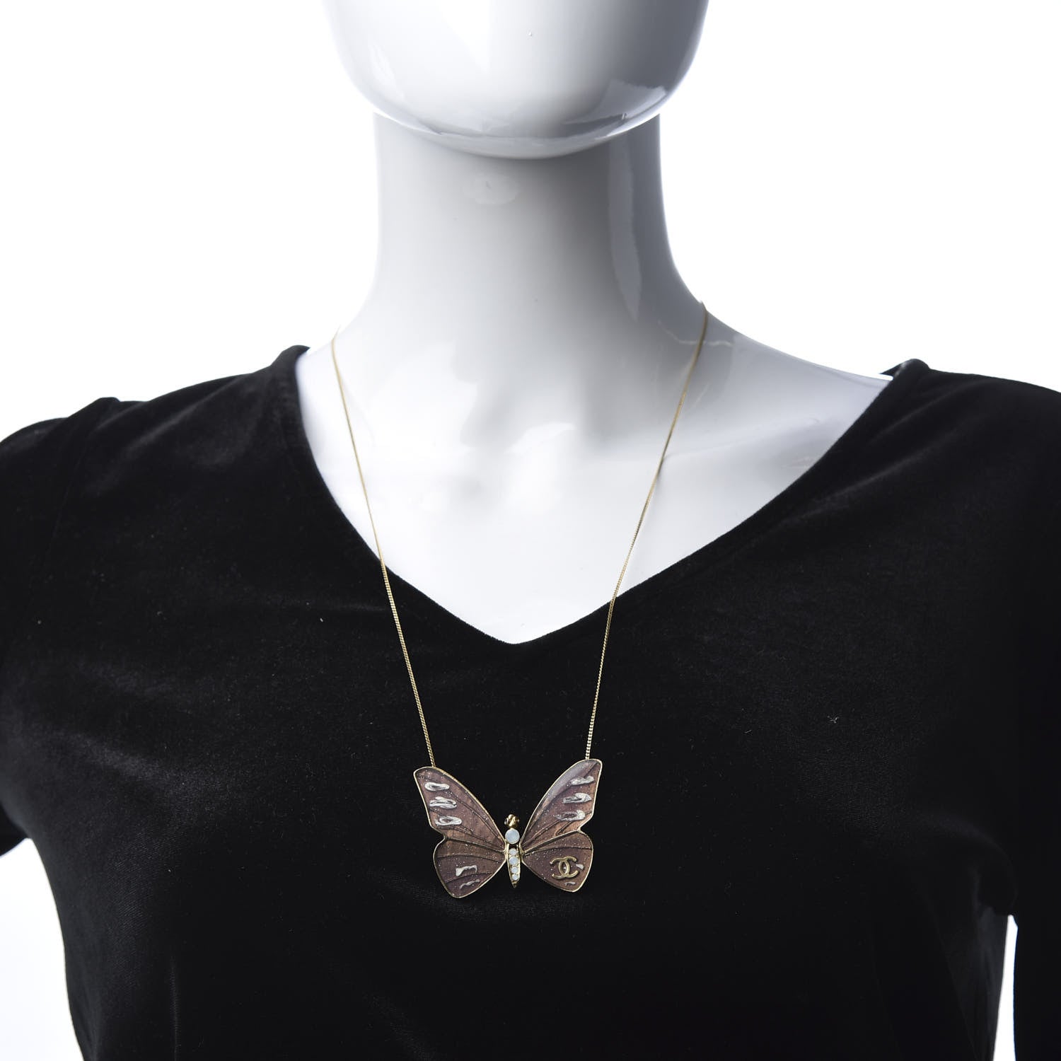 Chanel Crystal Enamel Butterfly CC Necklace Gold Multicolor 2 of 4