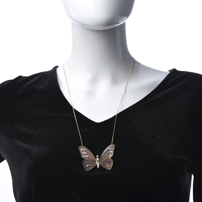 Chanel Crystal Enamel Butterfly CC Necklace Gold Multicolor 2 of 4