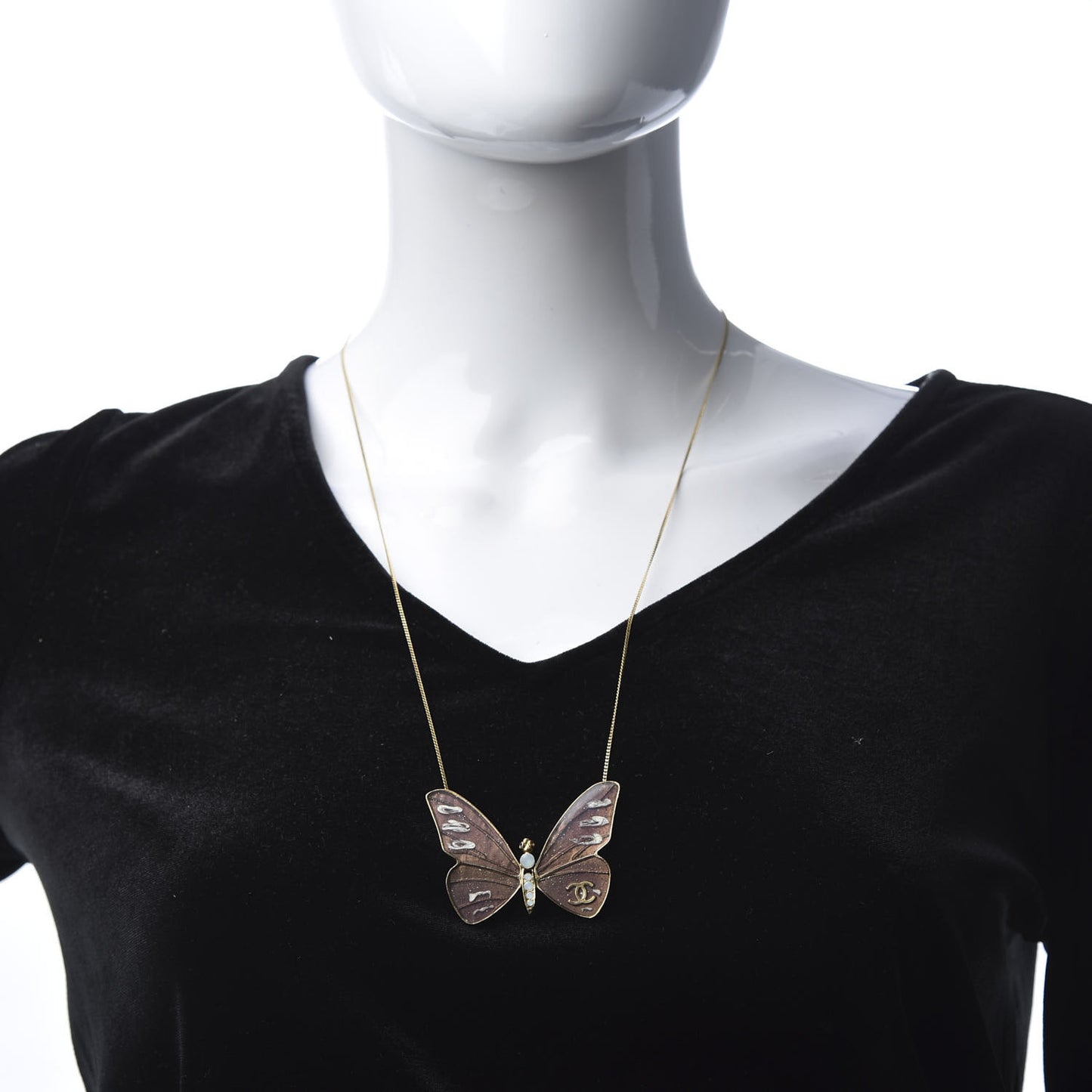Crystal Enamel Butterfly CC Necklace Gold Multicolor