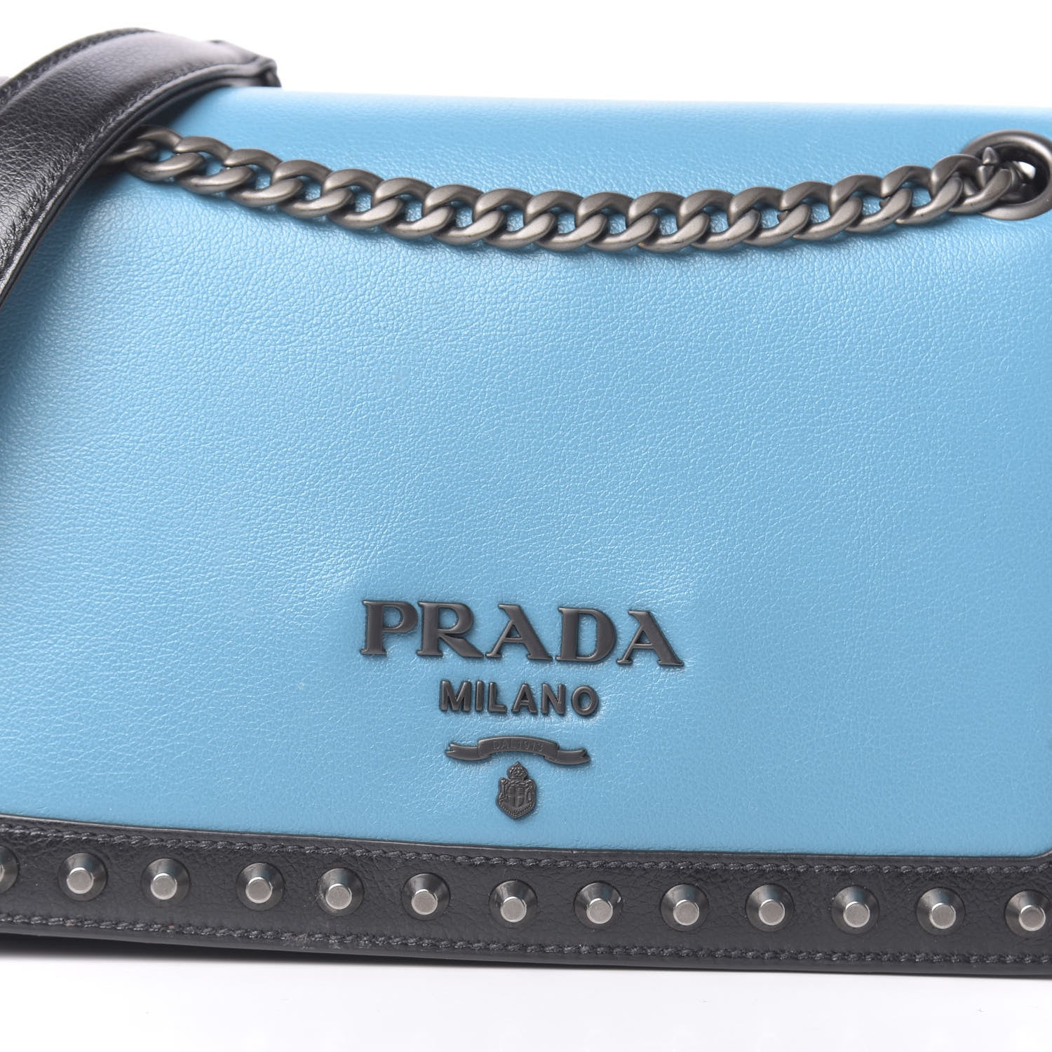 Prada Glace Calfskin Studded Crossbody Turchese Black 13 of 13