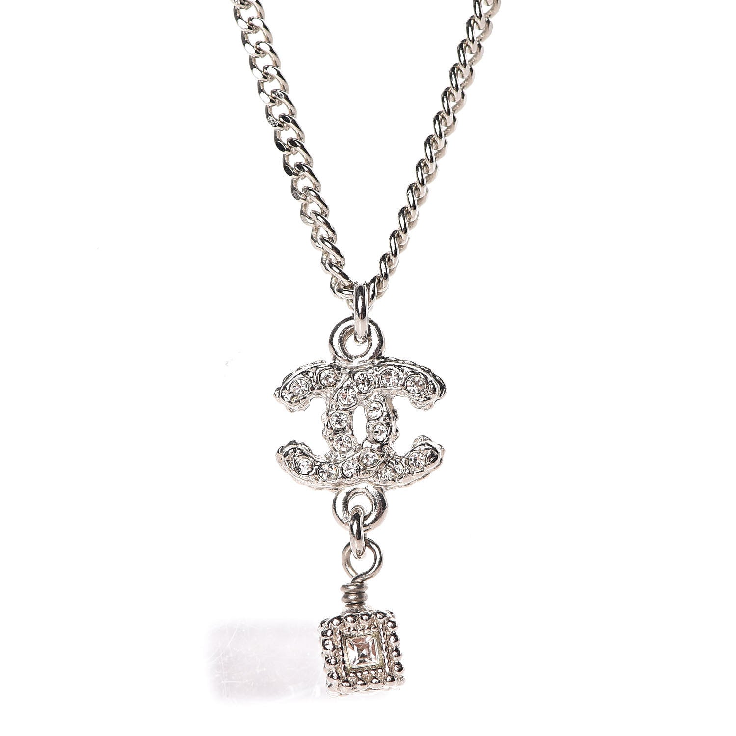 Chanel Crystal CC Drop Necklace Silver 4 of 7
