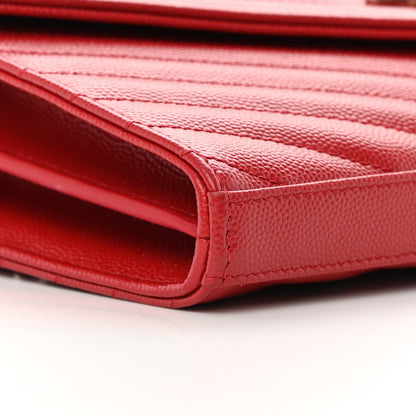 Saint Laurent Grain De Poudre Matelasse Chevron Monogram Chain Wallet Red 9 of 13