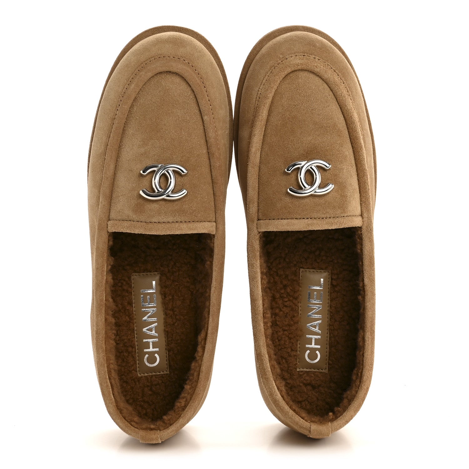 Chanel Suede Calfskin CC Loafers 39.5 Dark Beige 2 of 9