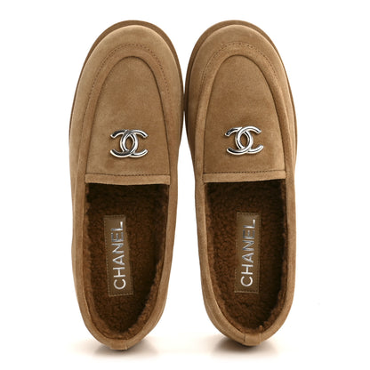 Chanel Suede Calfskin CC Loafers 39.5 Dark Beige 2 of 9