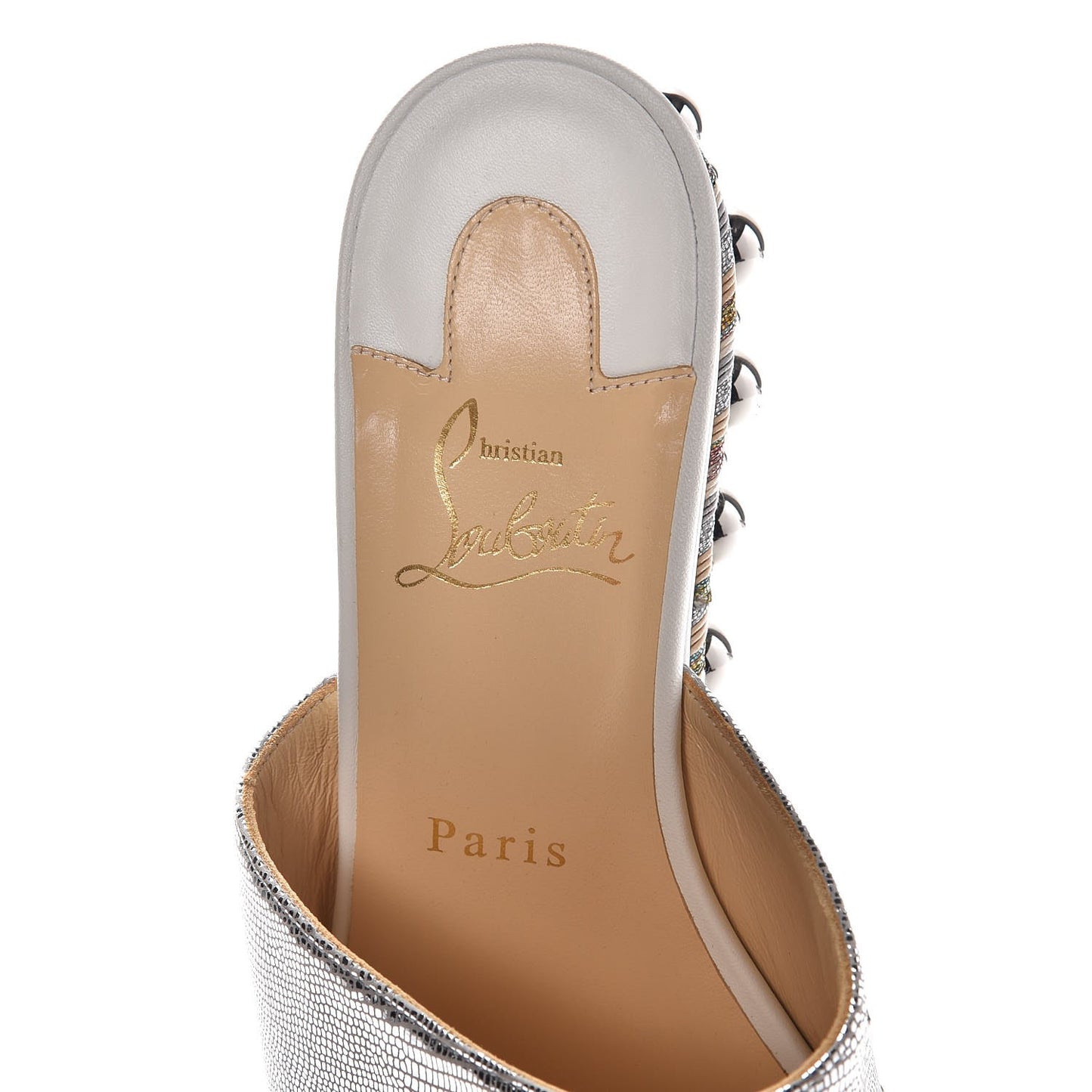 Metallic Laminato Lizard Janibasse Mules 38 White Silver