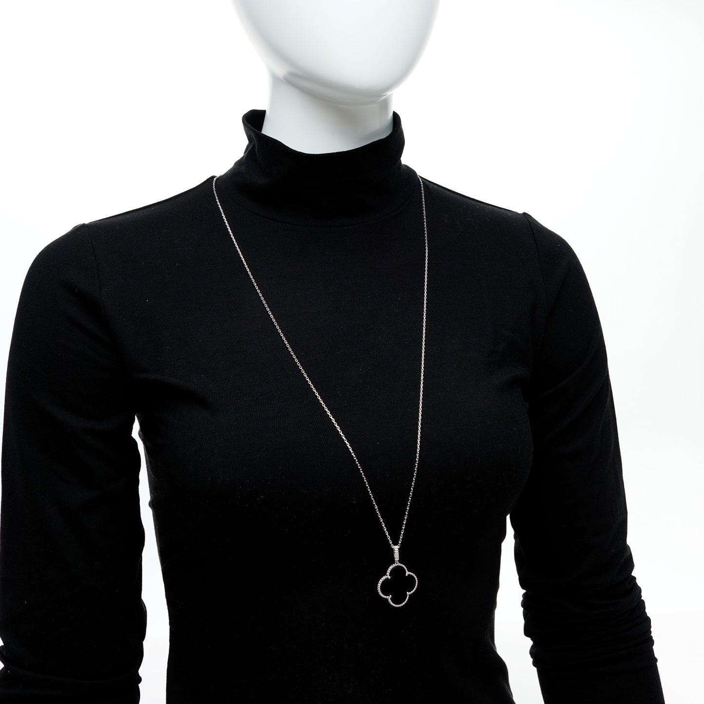 18K White Gold Black Onyx Magic Alhambra Pendant Necklace