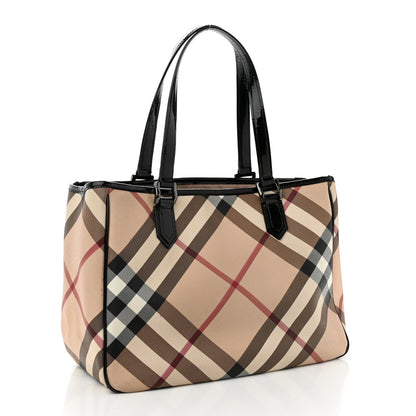Burberry Nova Check Patent Trim Shopper Tote Black 2 of 12