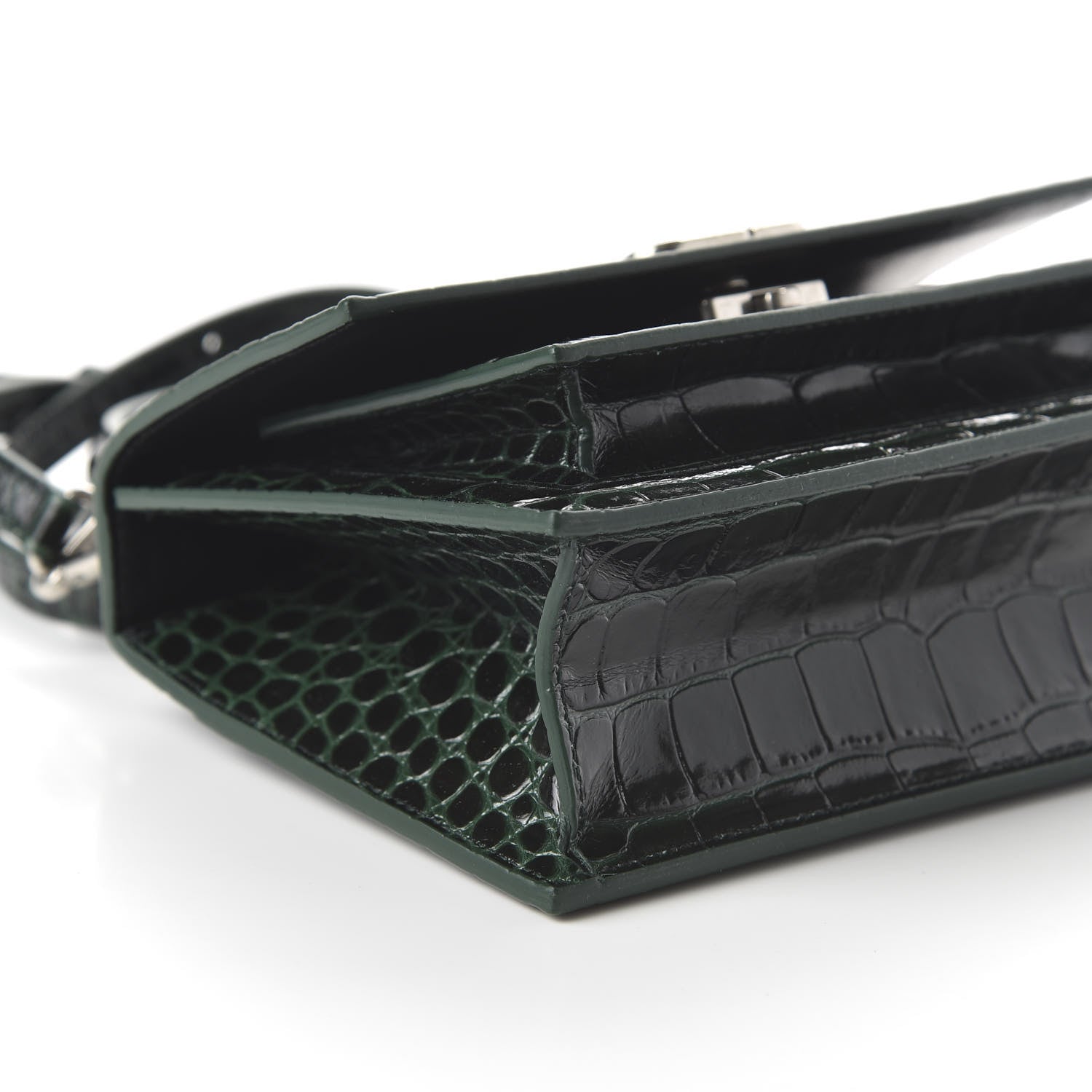 Balenciaga Shiny Calfskin Crocodile Embossed XS Sharp Top Handle Bag Forest Green 6 of 9