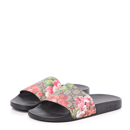 Gucci GG Supreme Monogram Blooms Slide Sandals 39 Beige Multicolor 3 of 10