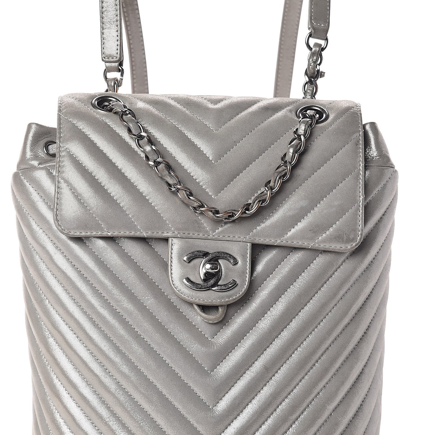 Metallic Calfskin Chevron Quilted Small Urban Spirit Backpack Silver