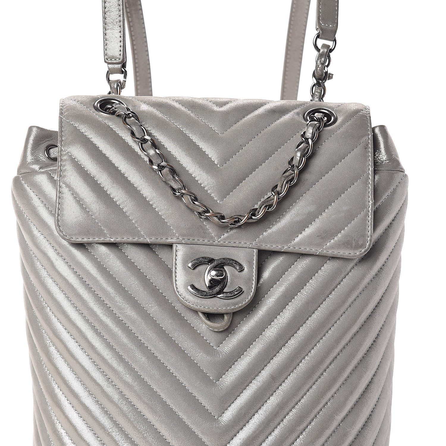Chanel Metallic Calfskin Chevron Quilted Small Urban Spirit Backpack Silver 10 of 12