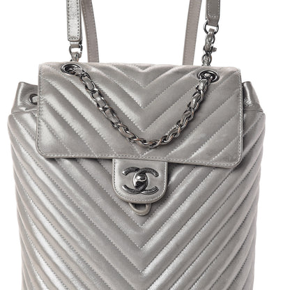 Chanel Metallic Calfskin Chevron Quilted Small Urban Spirit Backpack Silver 10 of 12