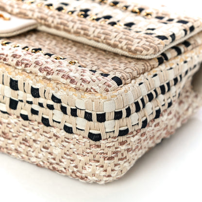 Chanel Cotton Raffia Lambskin Woven Medium Single Flap Beige Beige Black 10 of 10
