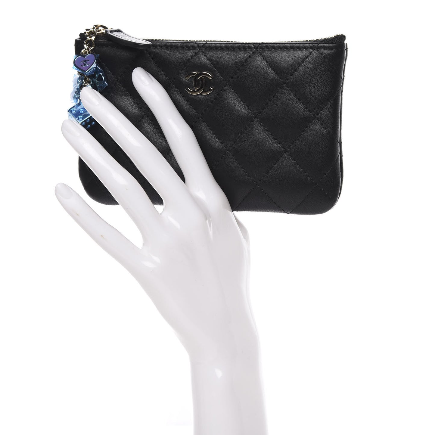Lambskin Quilted Small Casino Cosmetic Case Black