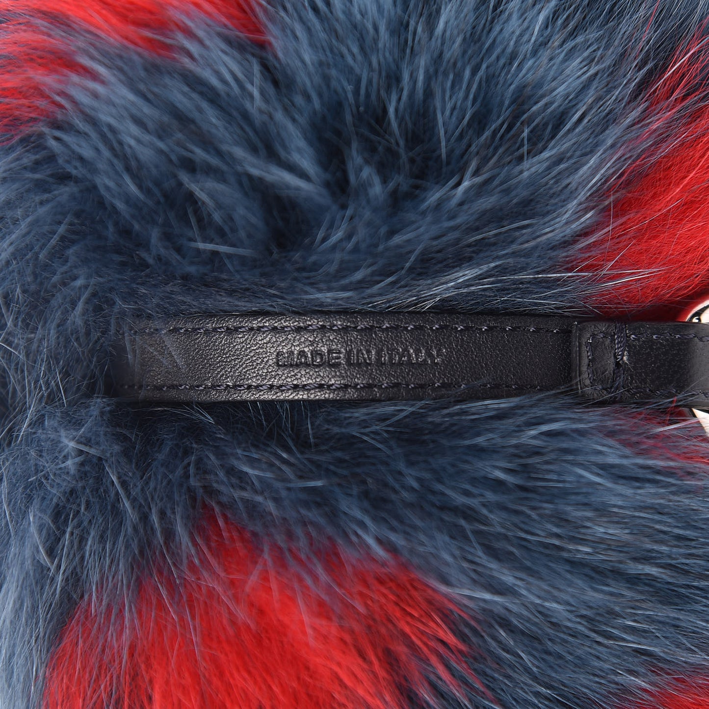 Fox Fur Polka Dot Pom Pom Bag Charm Blue Red
