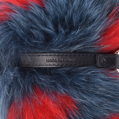 Fendi Fox Fur Polka Dot Pom Pom Bag Charm Blue Red 3 of 4