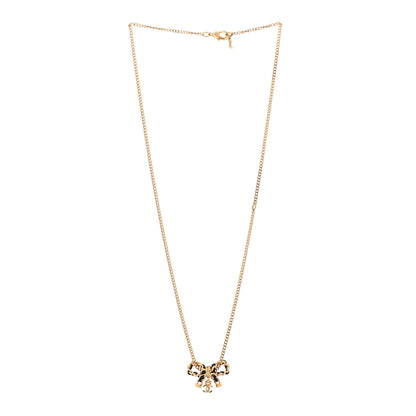 Chanel Metal Lambskin Chain CC Bow Necklace Black Gold 3 of 6
