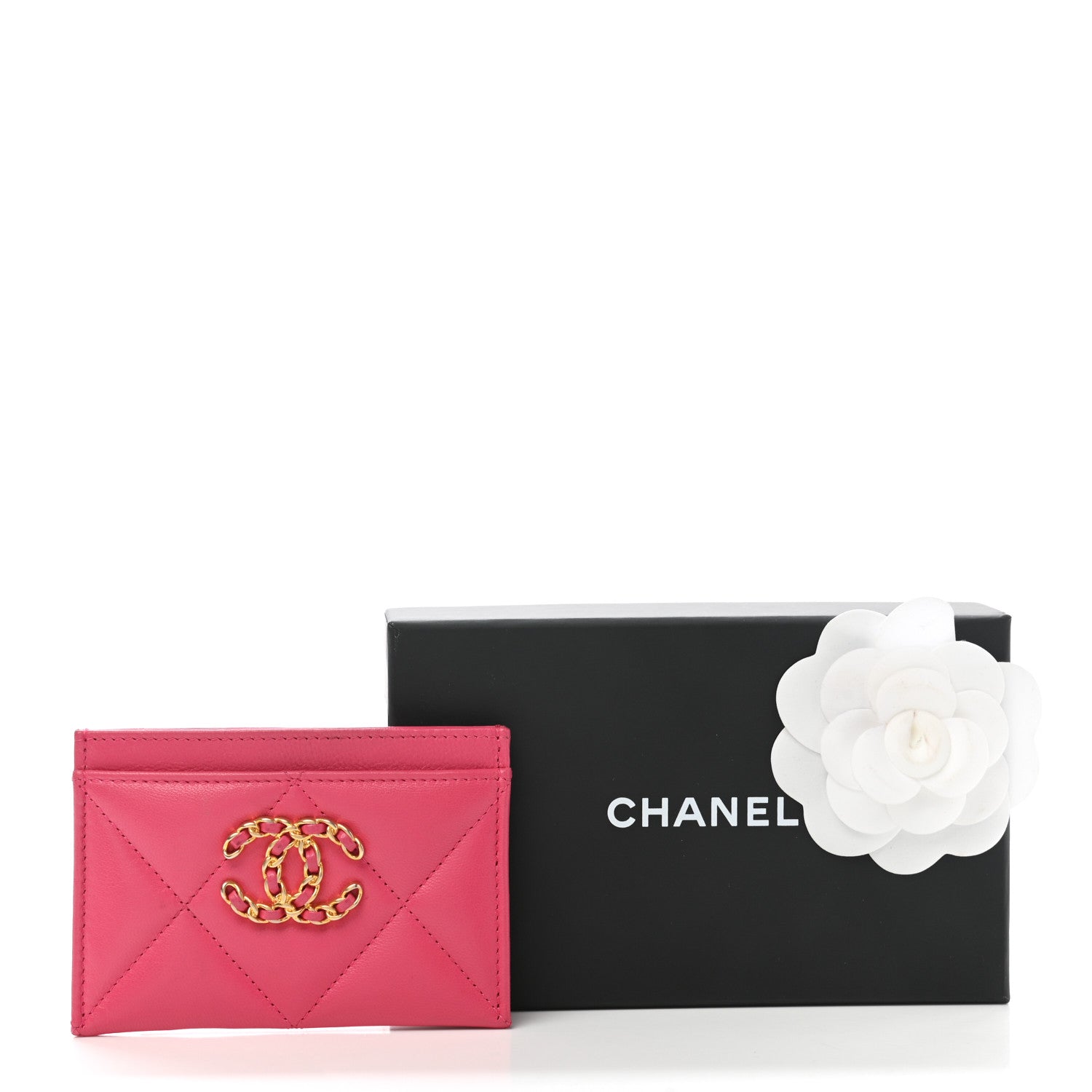 Chanel Shiny Goatskin Quilted Chanel 19 Card Holder Dark Pink 8 of 8