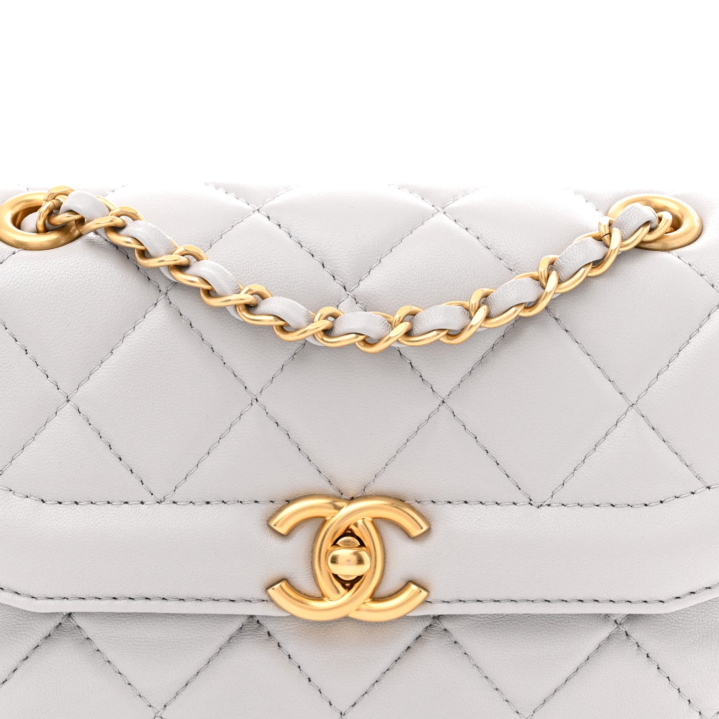 Shiny Lambskin Quilted Mini Flap Grey