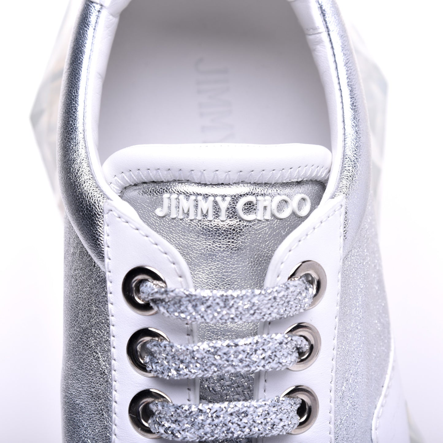 Metallic Calfskin Womens Diamond F Low Top Sneaker 38 White Silver