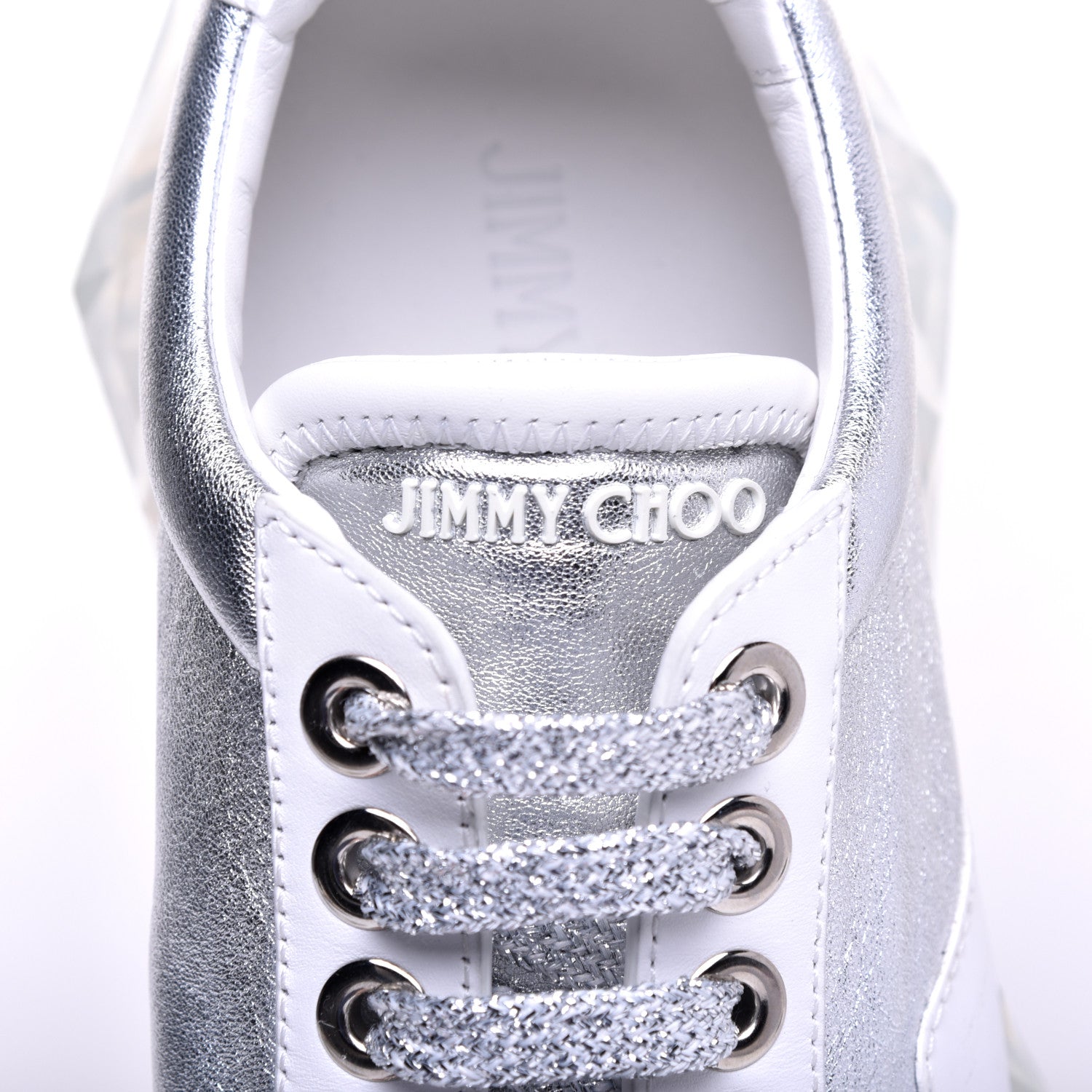 Jimmy Choo Metallic Calfskin Womens Diamond F Low Top Sneaker 38 White Silver 8 of 10