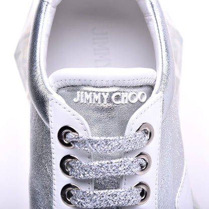 Jimmy Choo Metallic Calfskin Womens Diamond F Low Top Sneaker 38 White Silver 8 of 10