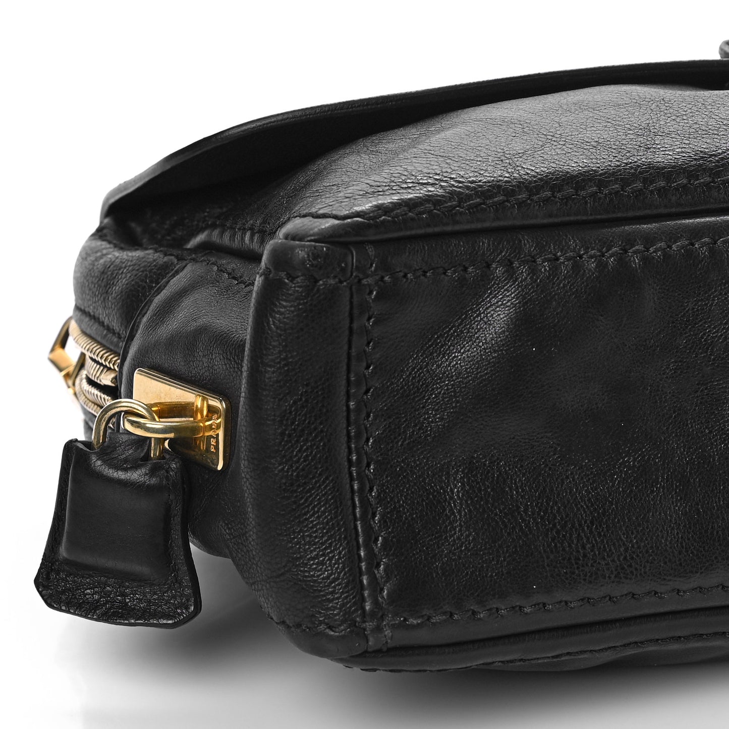 Calf Easy Foldover Pushlock Shoulder Bag Black