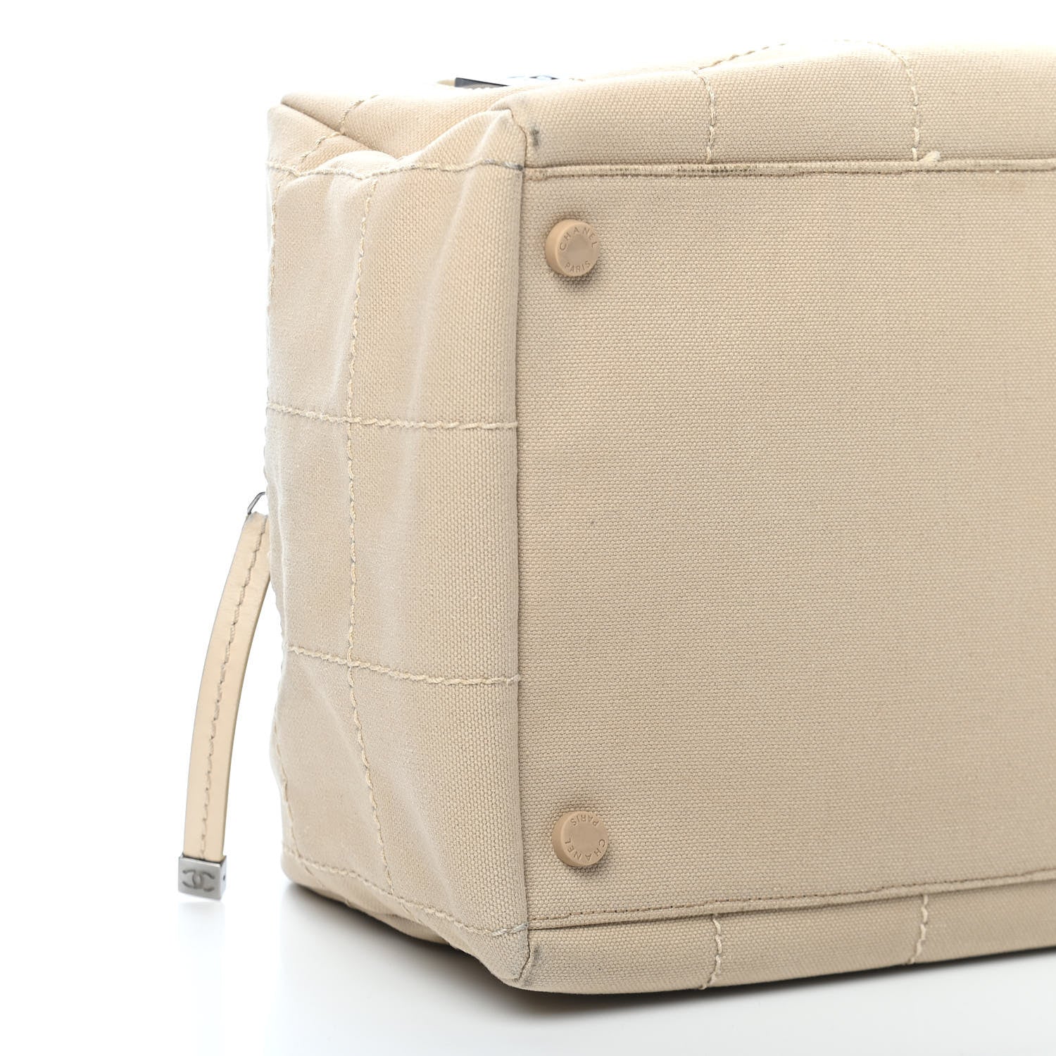 Chanel Canvas Square Stitched CC Tote Bag Beige 9 of 14
