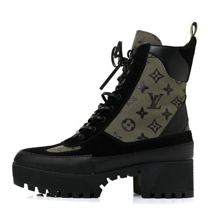 Louis Vuitton Suede Monogram Laureate Platform Desert Boots 41 Kaki Black 1 of 10