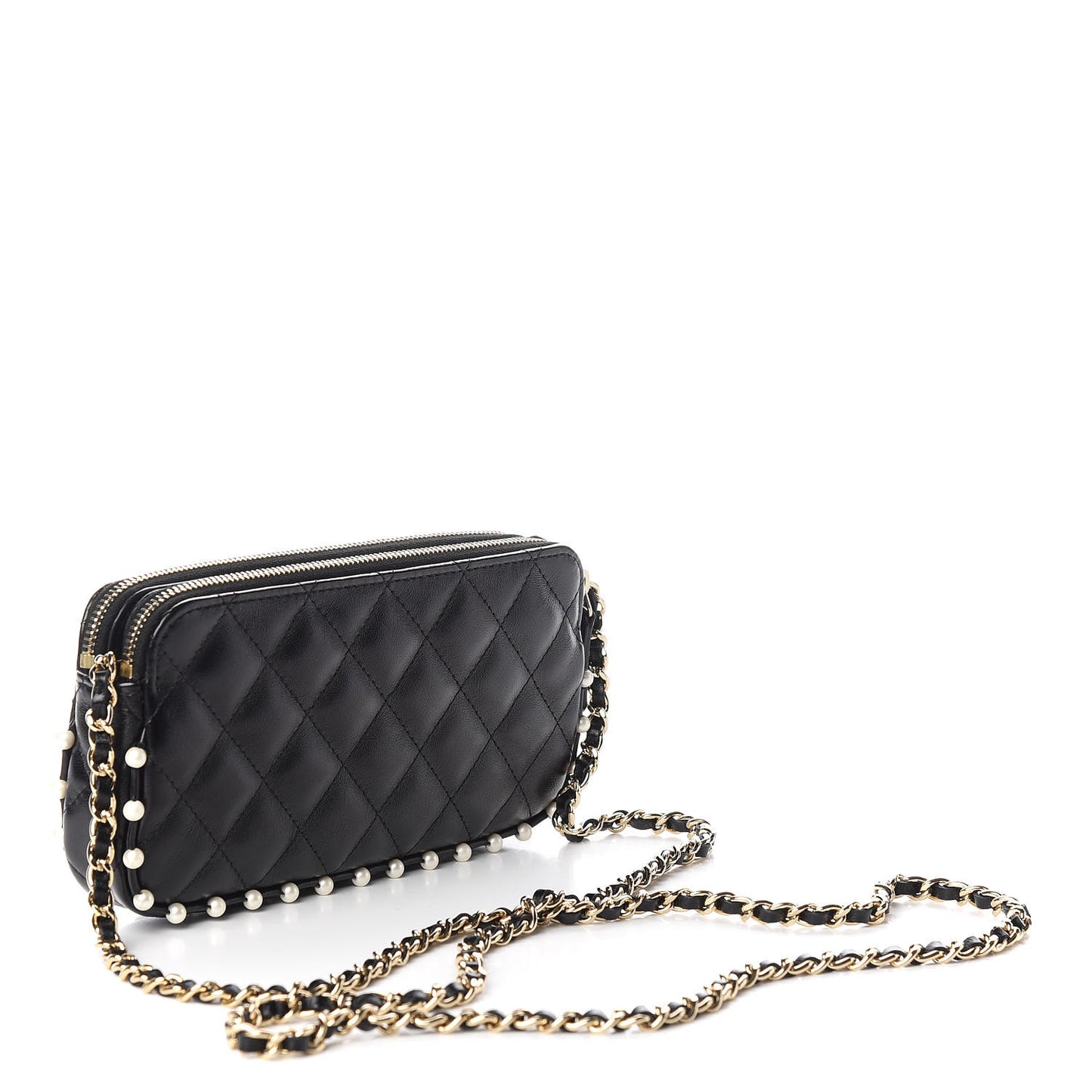 Calfskin Quilted Pearl Small Clutch With Chain Black
