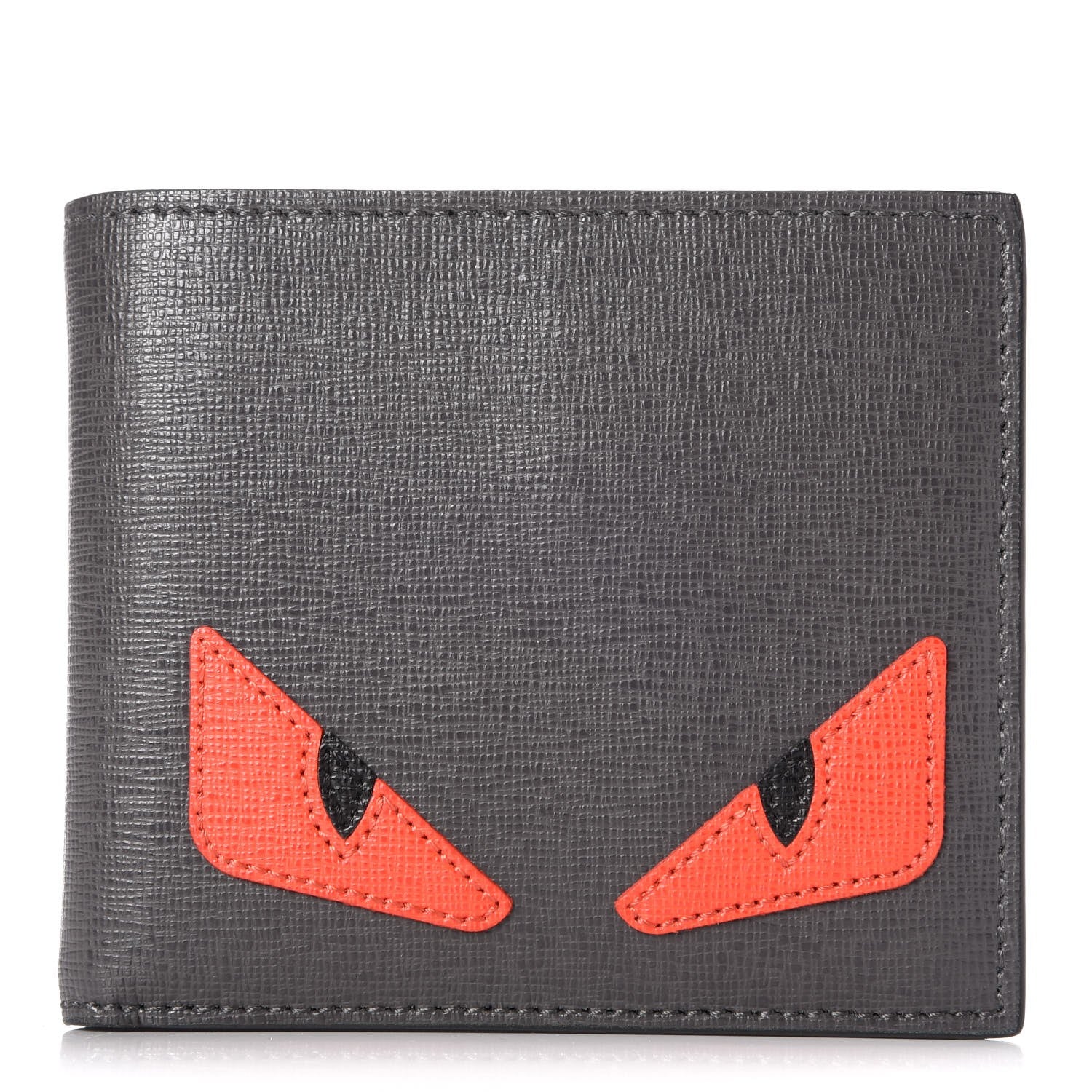 Fendi Vitello Elite Monster Eyes Inlay Bi-Fold Wallet Asfalto Papavero Black 1 of 9