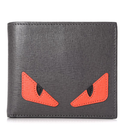 Fendi Vitello Elite Monster Eyes Inlay Bi-Fold Wallet Asfalto Papavero Black 1 of 9