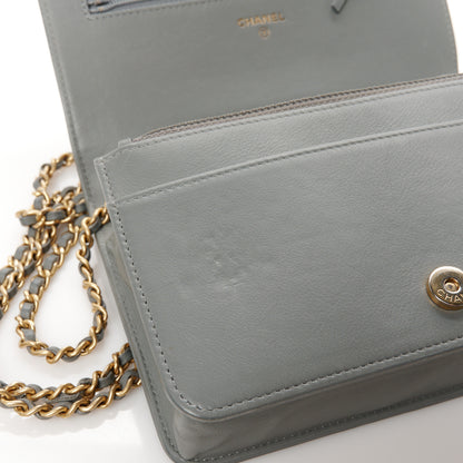 Chanel Lambskin Quilted Boy Wallet On Chain WOC Grey 12 of 13