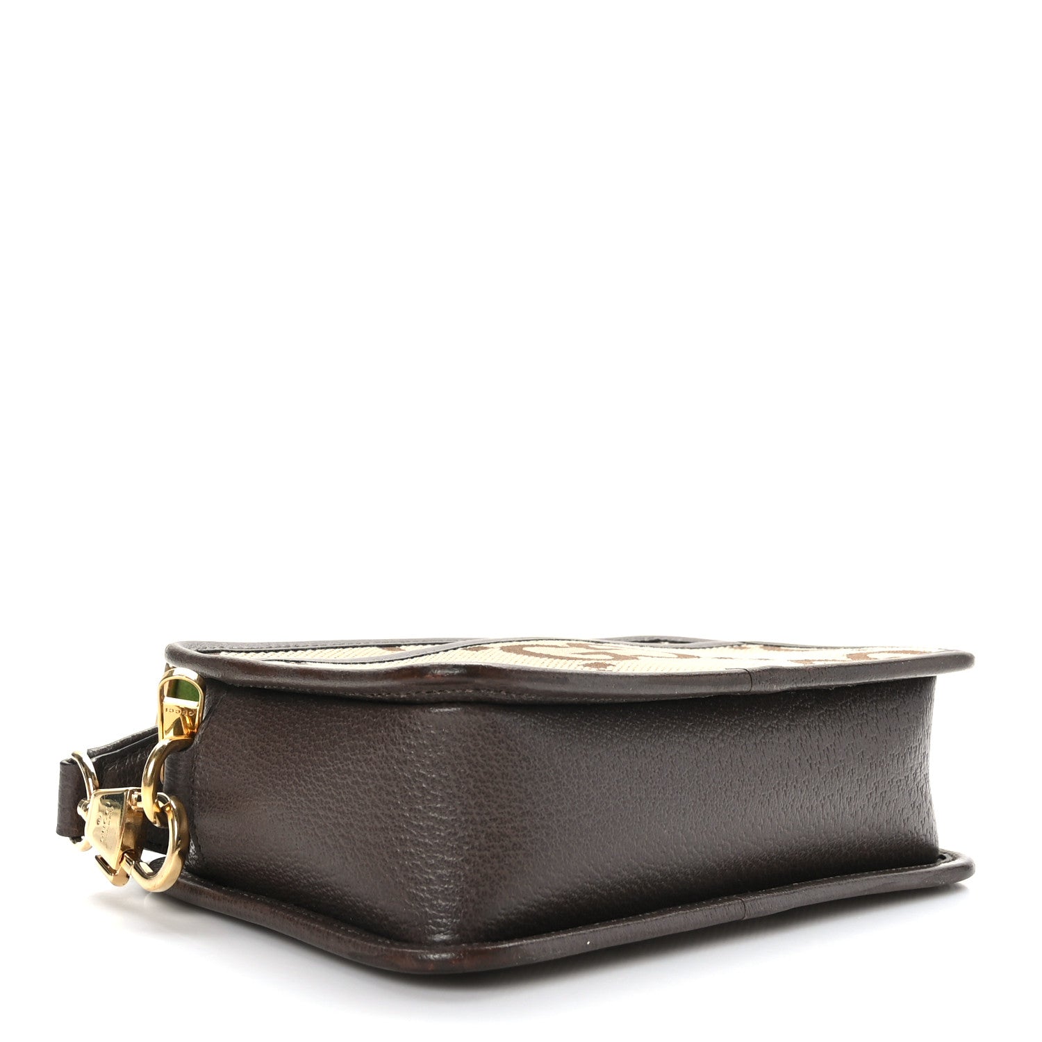 Gucci Monogram Jumbo GG Textured Dollar Calfskin Web Mini Crossbody Bag Camel Ebony New Acero 4 of 8
