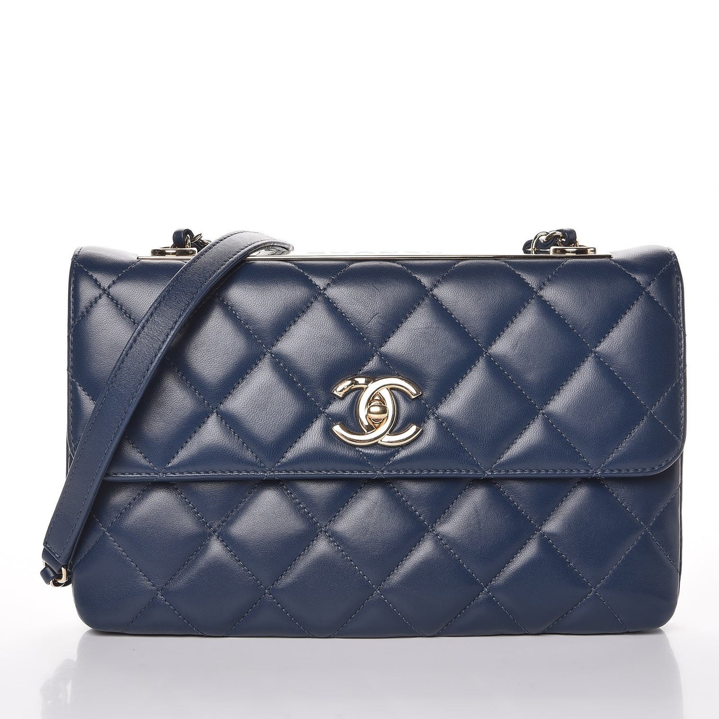 Lambskin Quilted Medium Trendy CC Flap Navy Blue