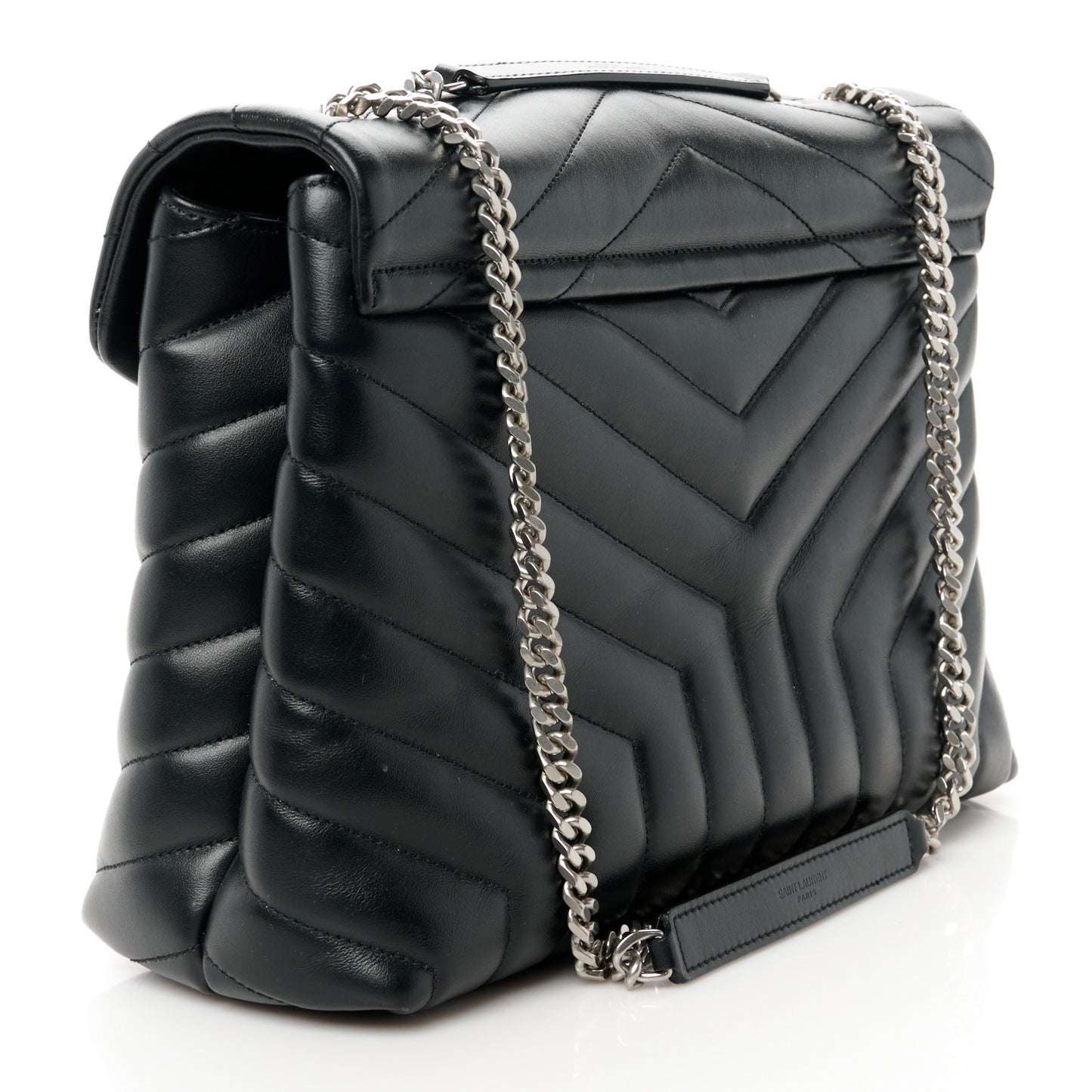 Calfskin Y Quilted Monogram Medium Loulou Chain Satchel Black