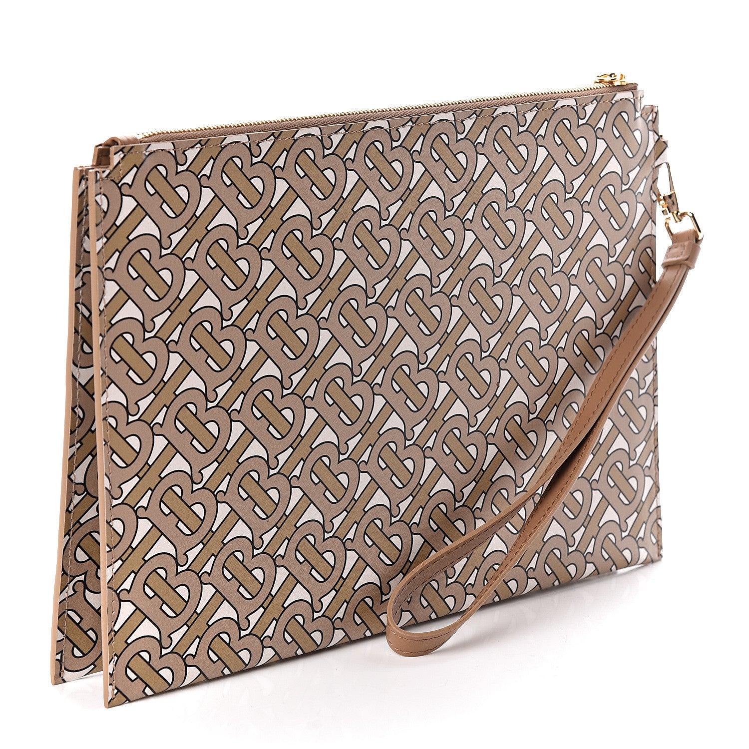 Burberry Calfskin Monogram Panola Zip Pouch Beige 3 of 8