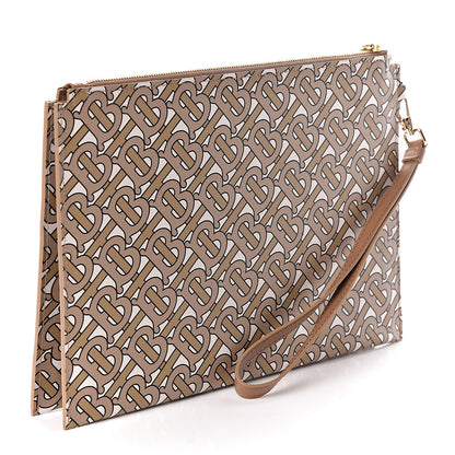 Burberry Calfskin Monogram Panola Zip Pouch Beige 3 of 8